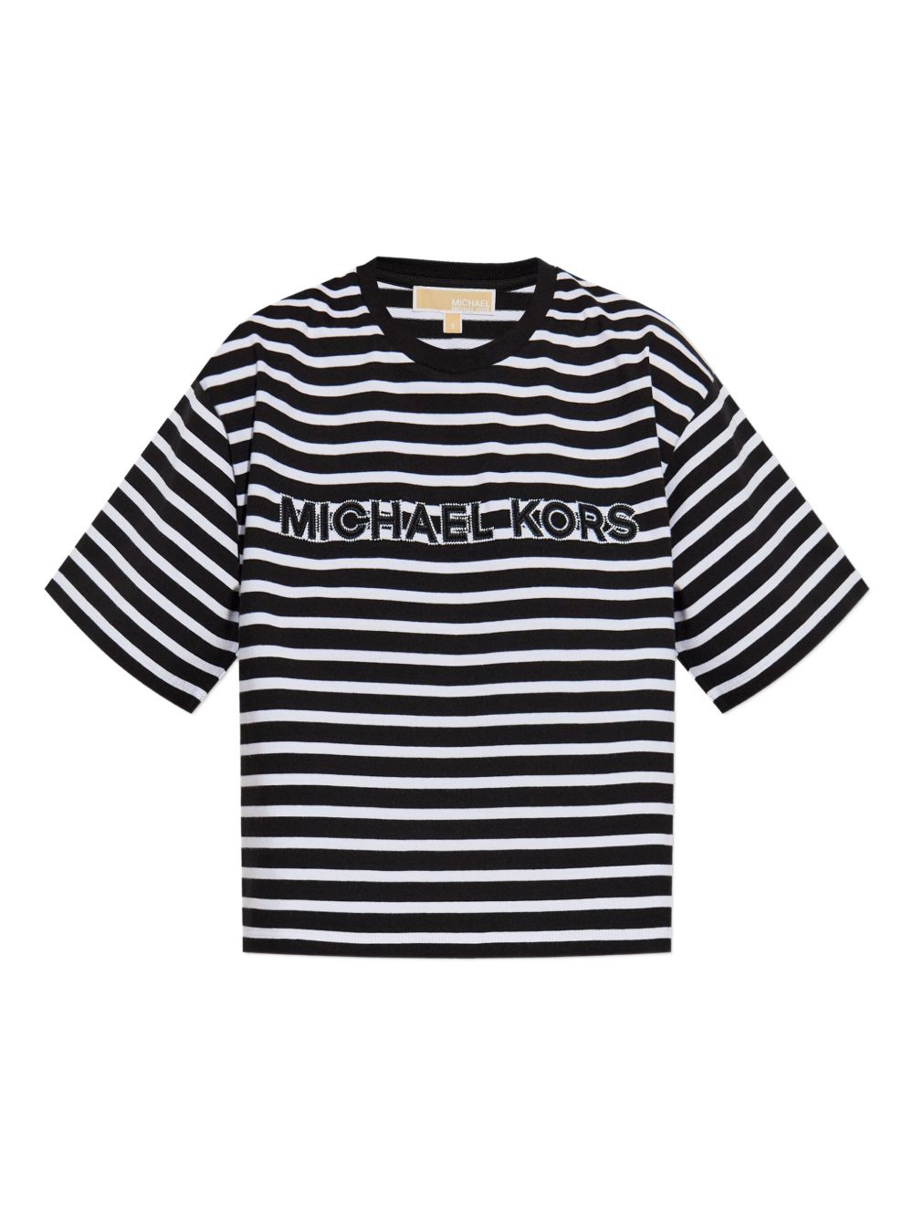 Striped-pattern logo-patch T-shirt - Black