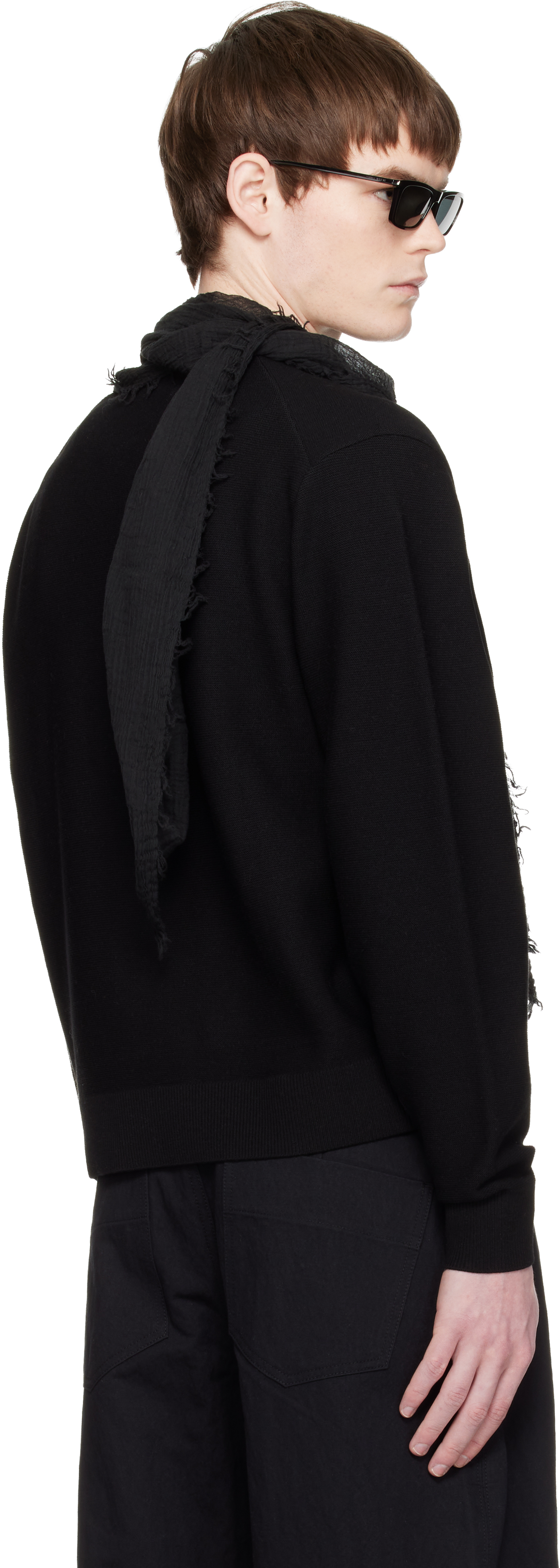Black V-Neck Merino Wool Layered Sweater