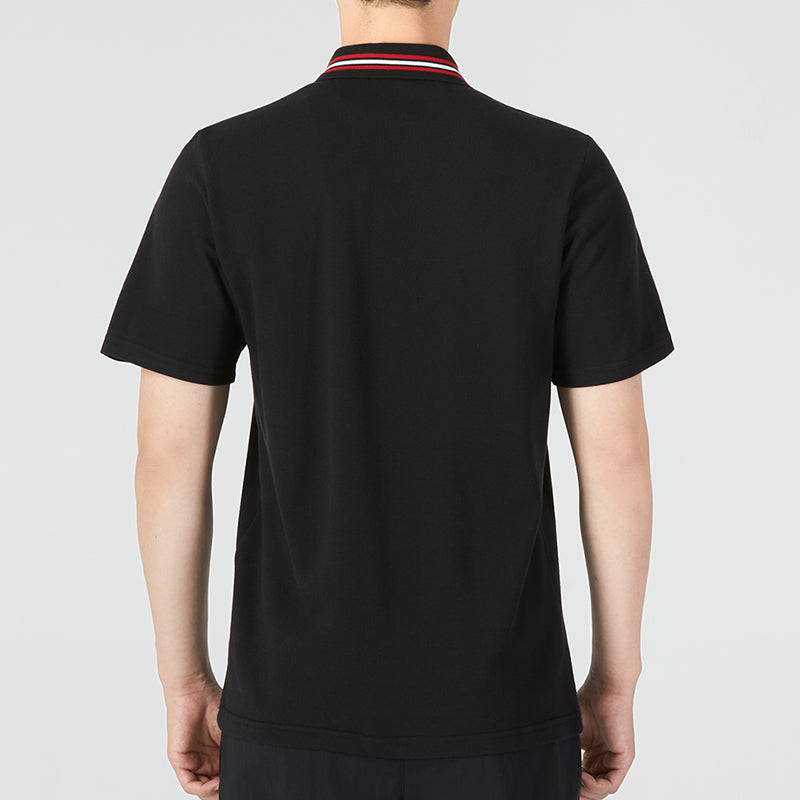 Men's Manchester United Logo Embroidered Stripe Collar Short Sleeve Black Polo Shirt