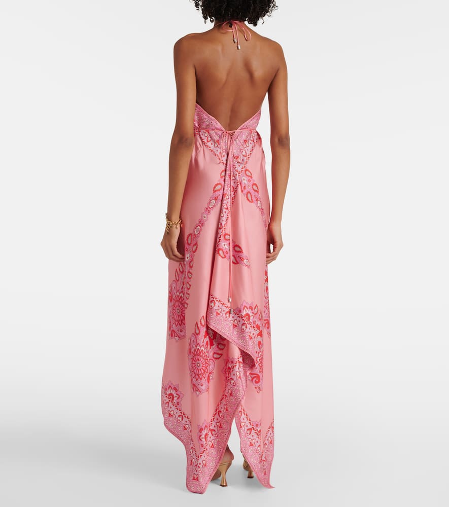 Paisley asymmetric silk midi dress