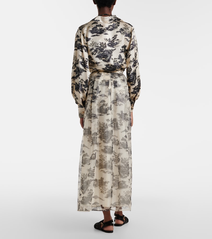 Elegante Sabbia printed silk organza maxi skirt