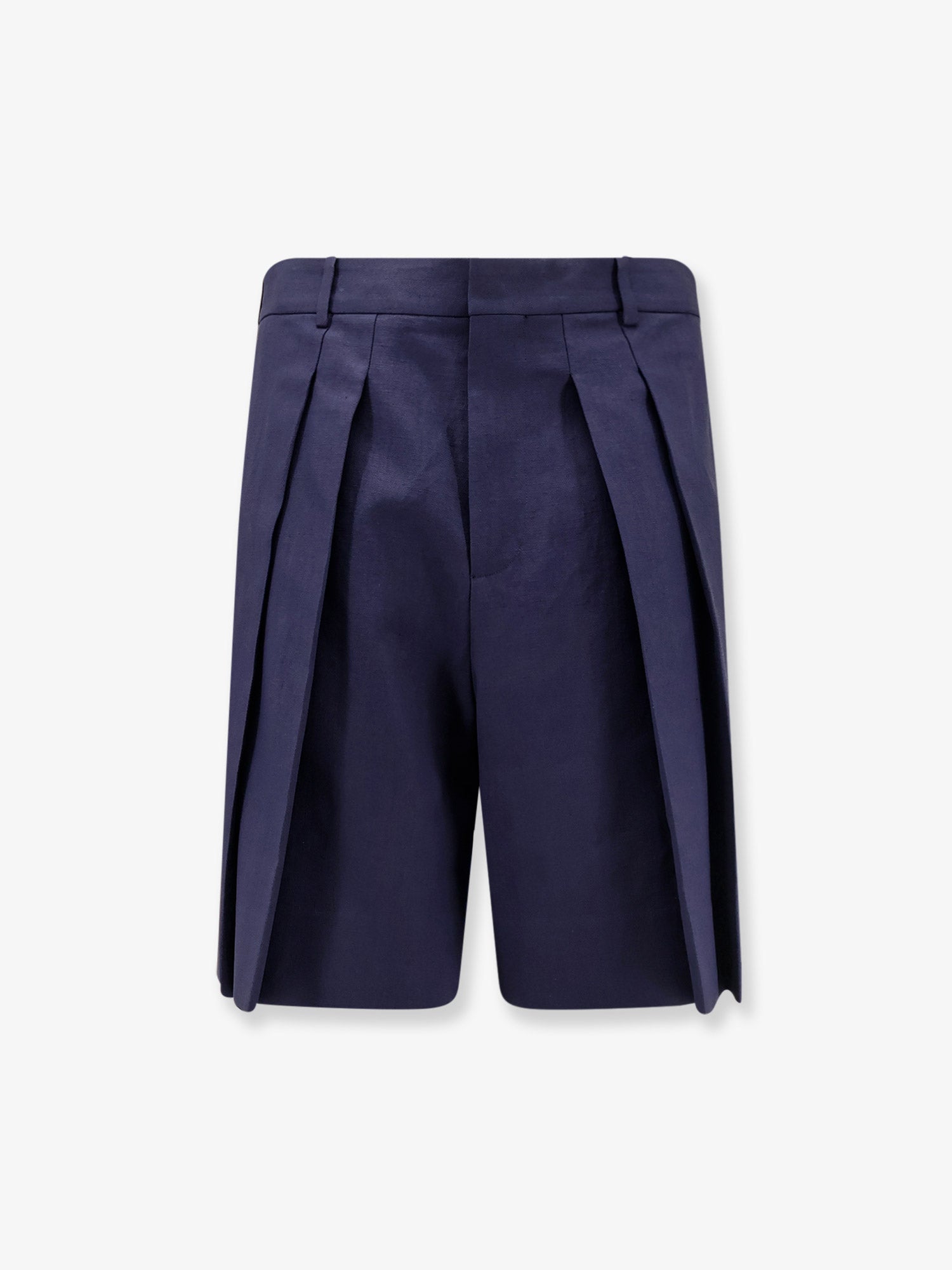 Linen-Cotton Weave Bermuda Shorts — Blue