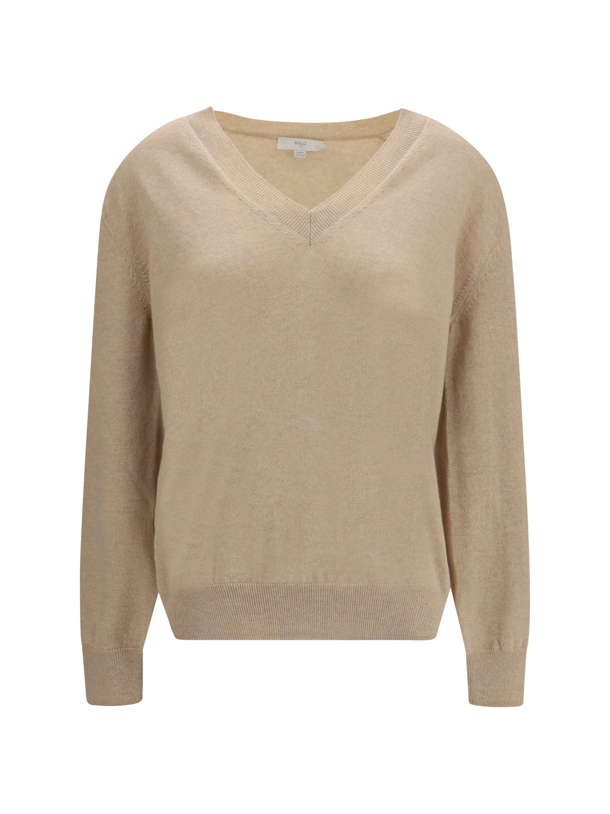 Cashmere V-Neck Sweater — Beige