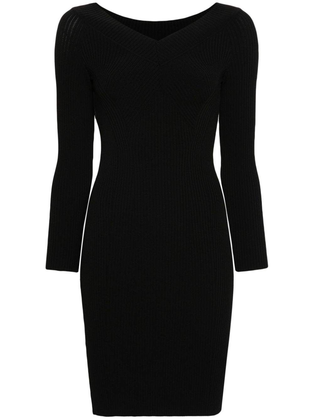 Knitted V-Neck dress - White