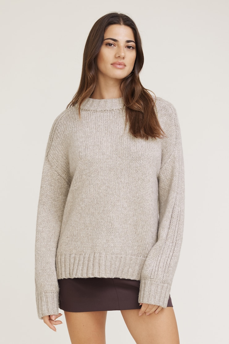 Mabel Chunky Crewneck Sweater - Beige - Women Clothing