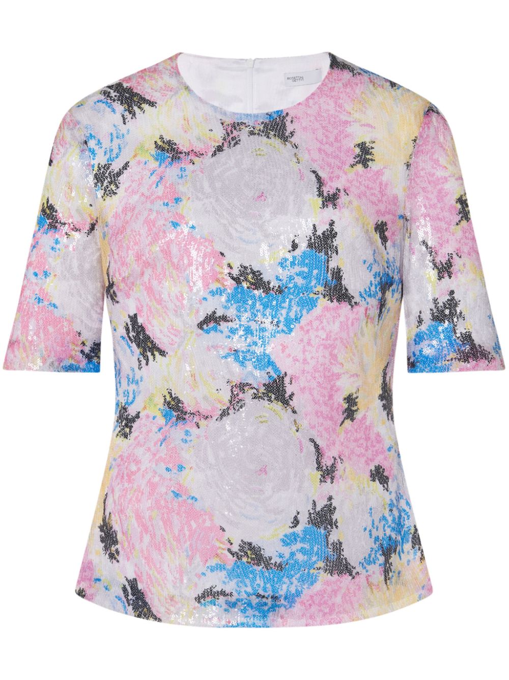Floral-print sequin-embellished T-shirt - Pink