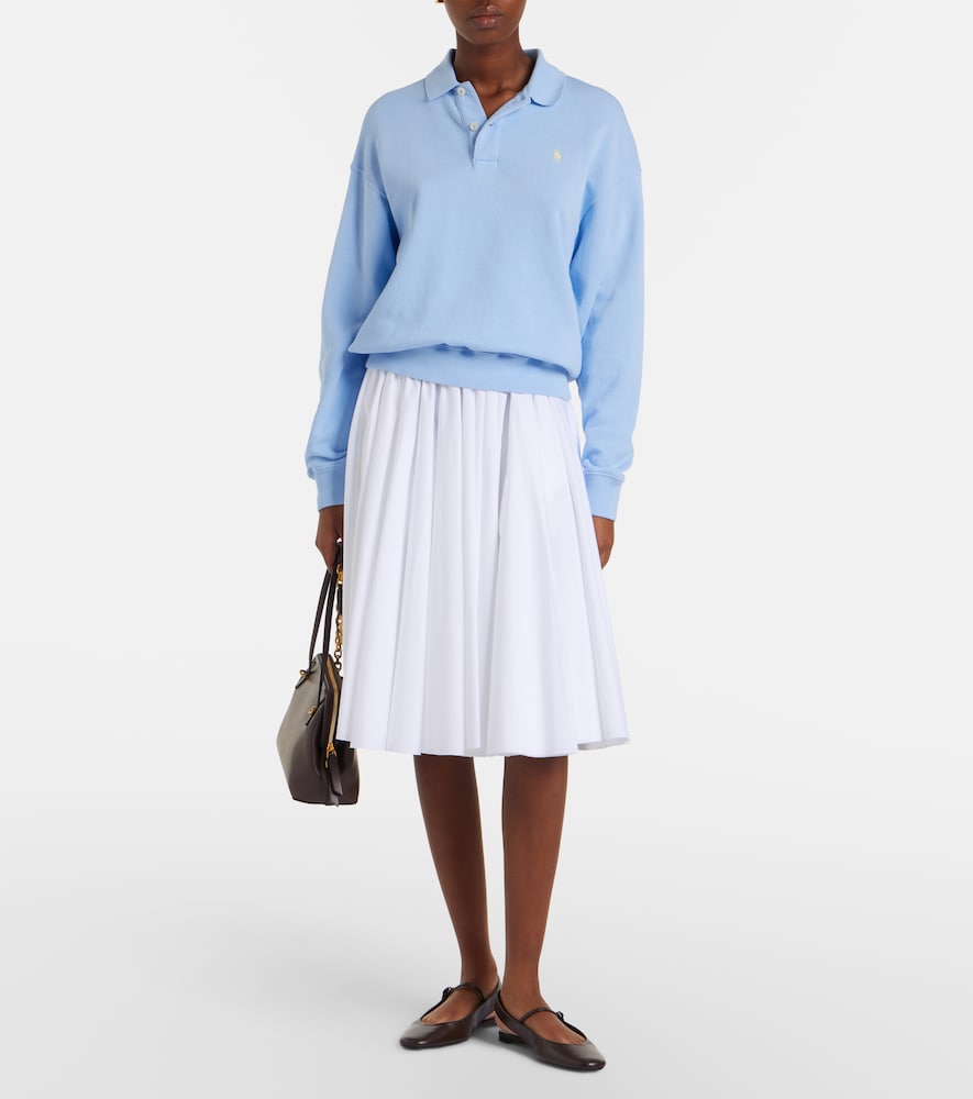Cotton-blend fleece polo sweatshirt