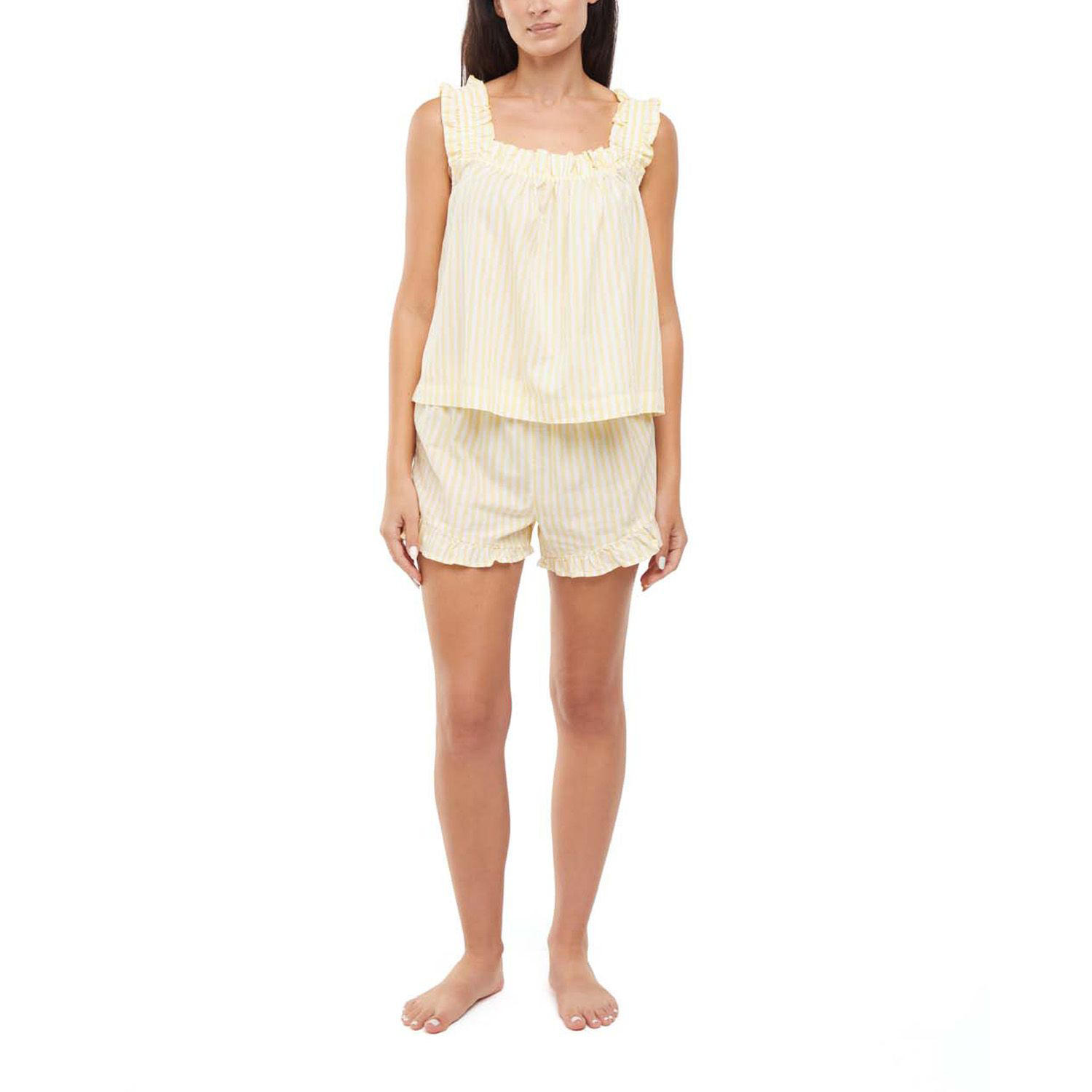 WOMEN'S RUFFLE TANK SLEEP SET:- Yellow