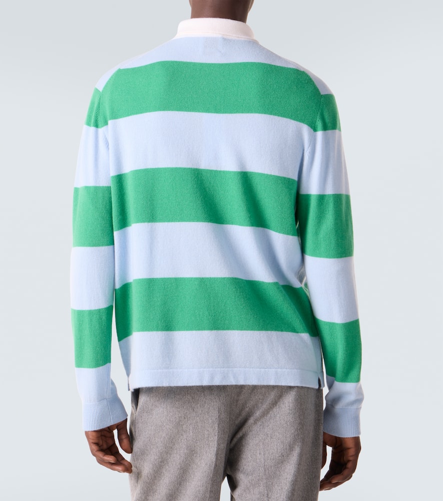 Striped wool and cashmere polo sweater