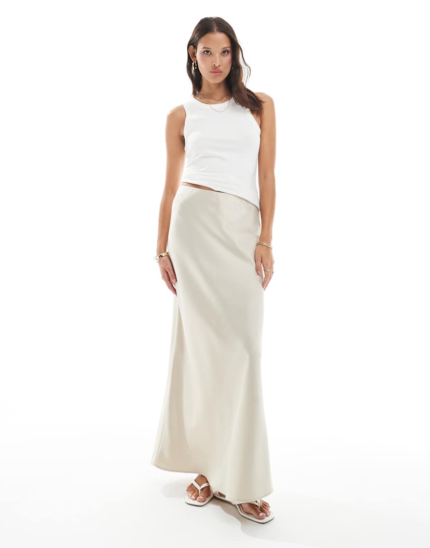 Satin bias midi skirt in stone-Neutral