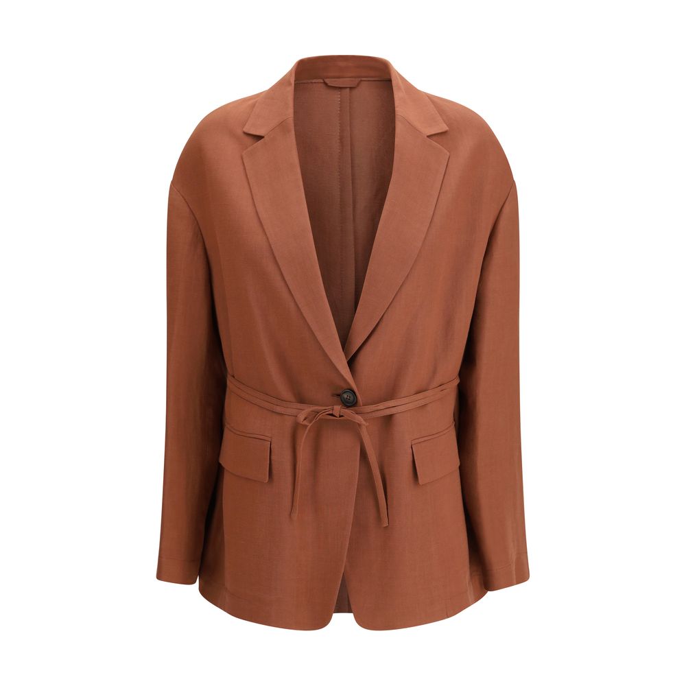 Viscose and Linen Blazer — Brown
