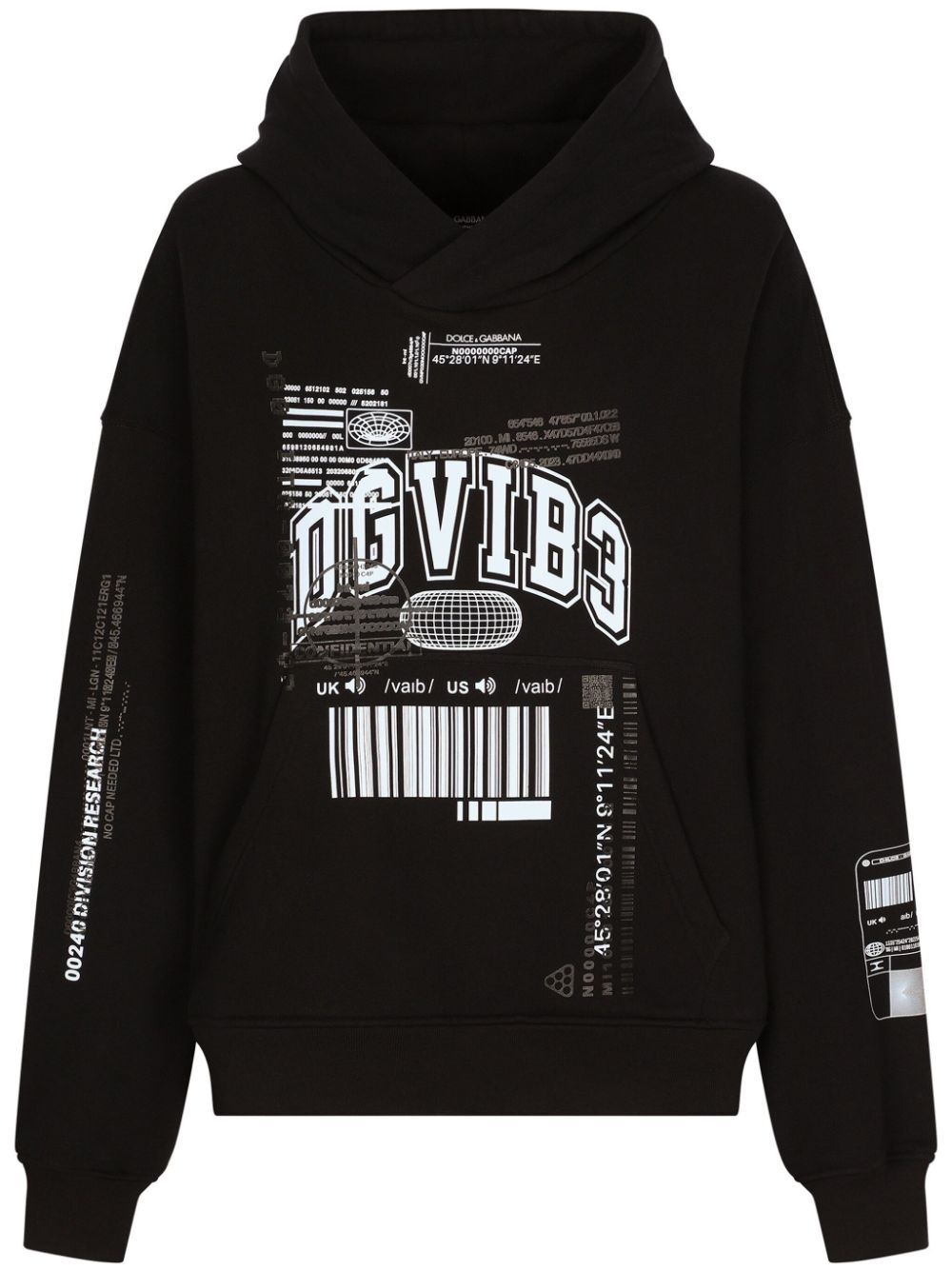 Printed cotton hoodie - Black