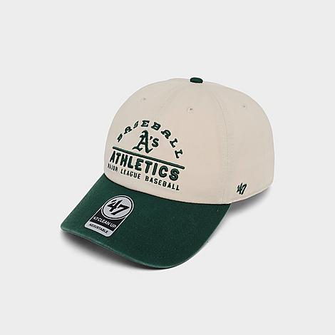 Women's '47 Athletics MLB Windham Clean Up Strapback Hat in Natural/Dark Green