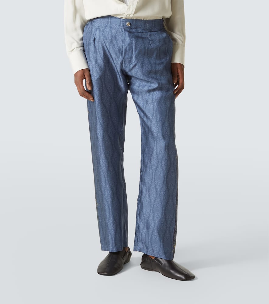 Paisley silk wide-leg pants