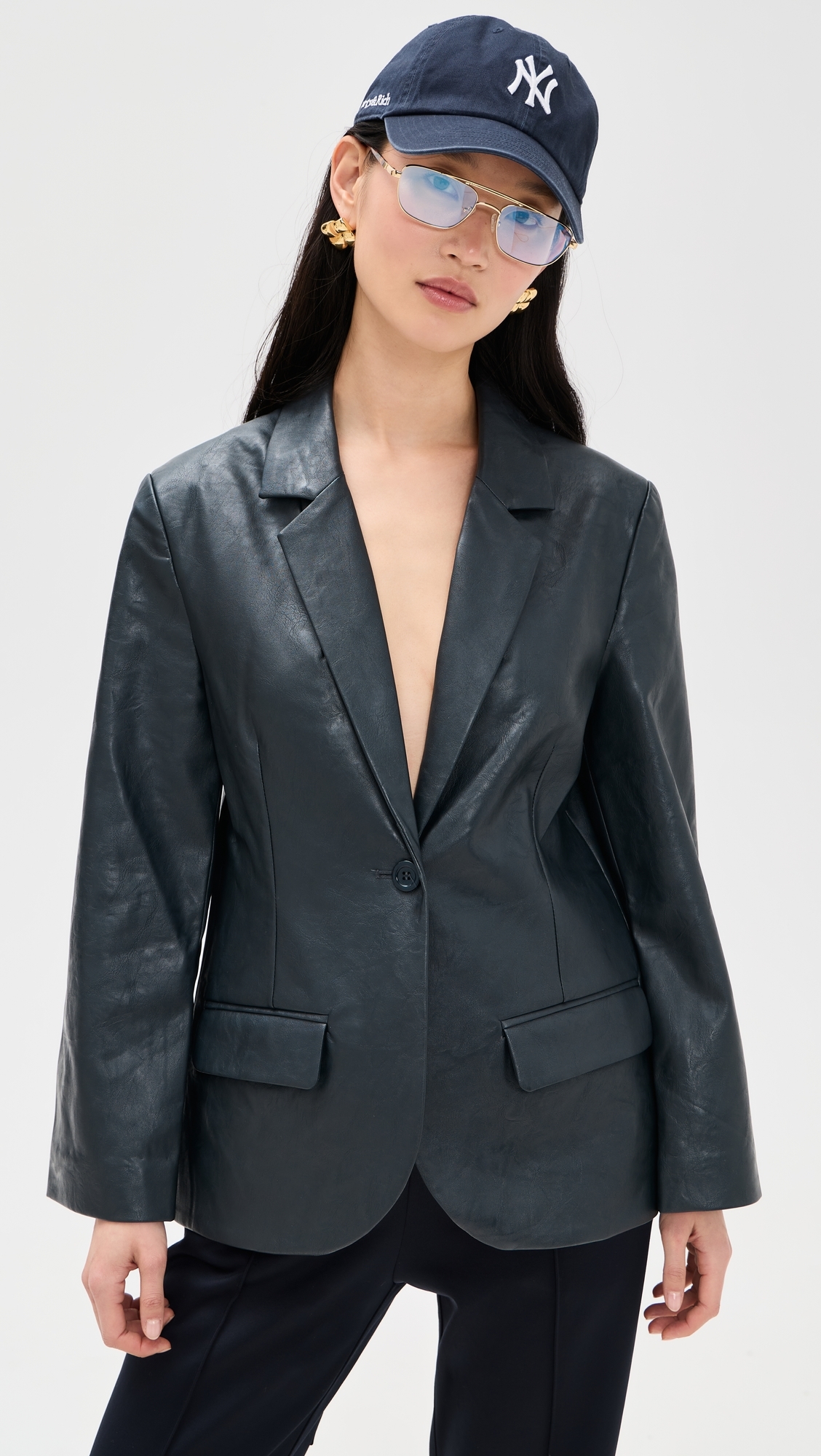 Benette Faux Leather Blazer Dark Navy