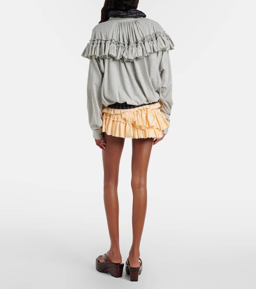 Ruffled asymmetric cotton miniskirt