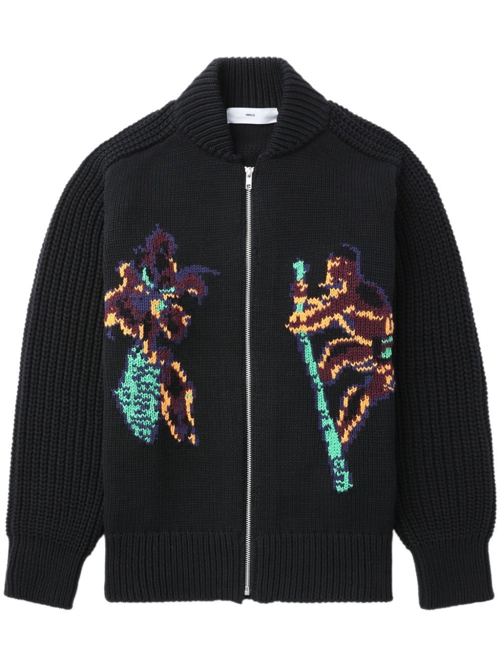 Jacquard zip-up cardigan - Black
