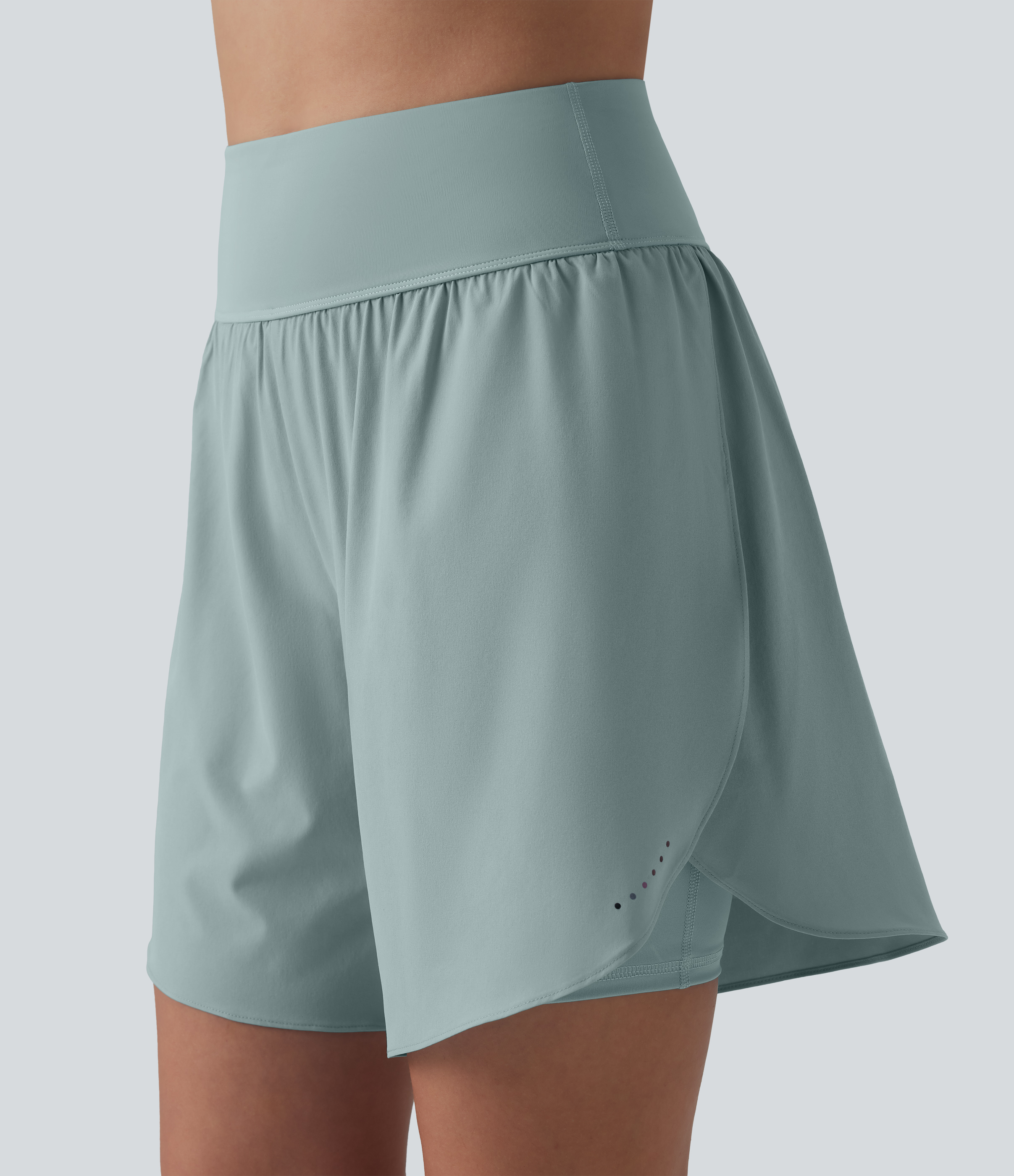SoftlyZero™ QuickDry High Waisted Tummy Control Reflective Dots Crossover Hem 2-in-1 Running Shorts 7'' with Pockets Gym Short - Ether