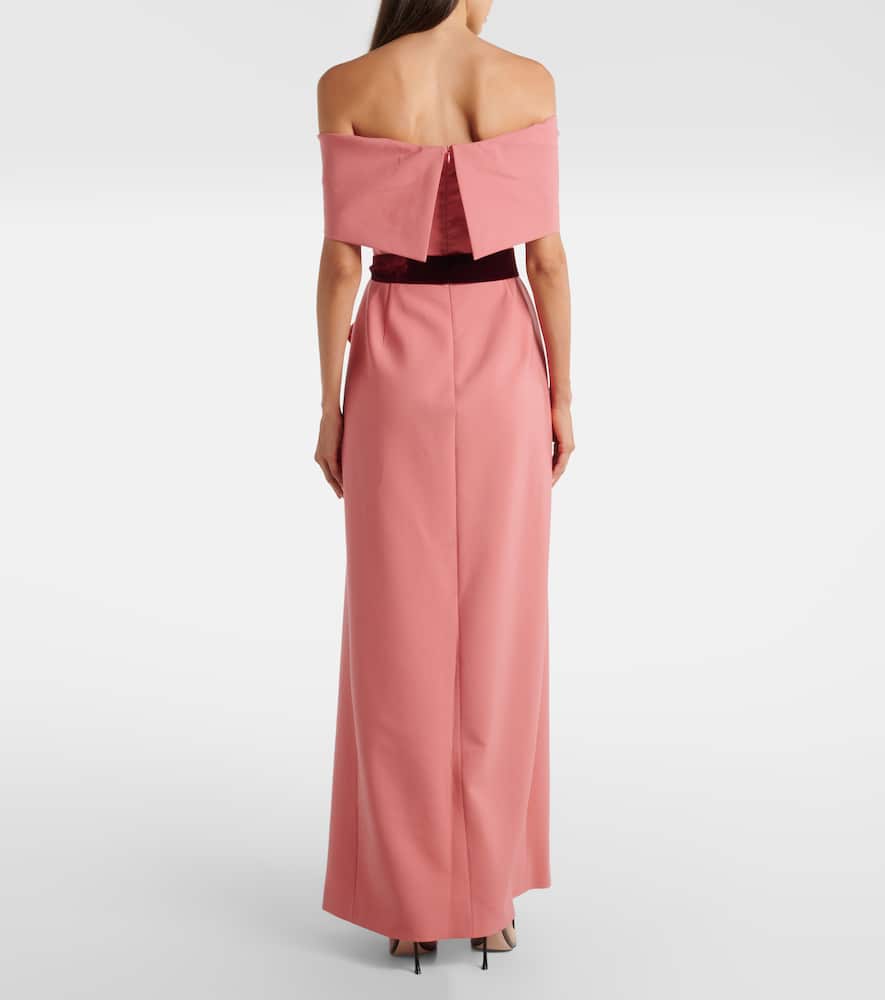 Off-shoulder wool-blend gown
