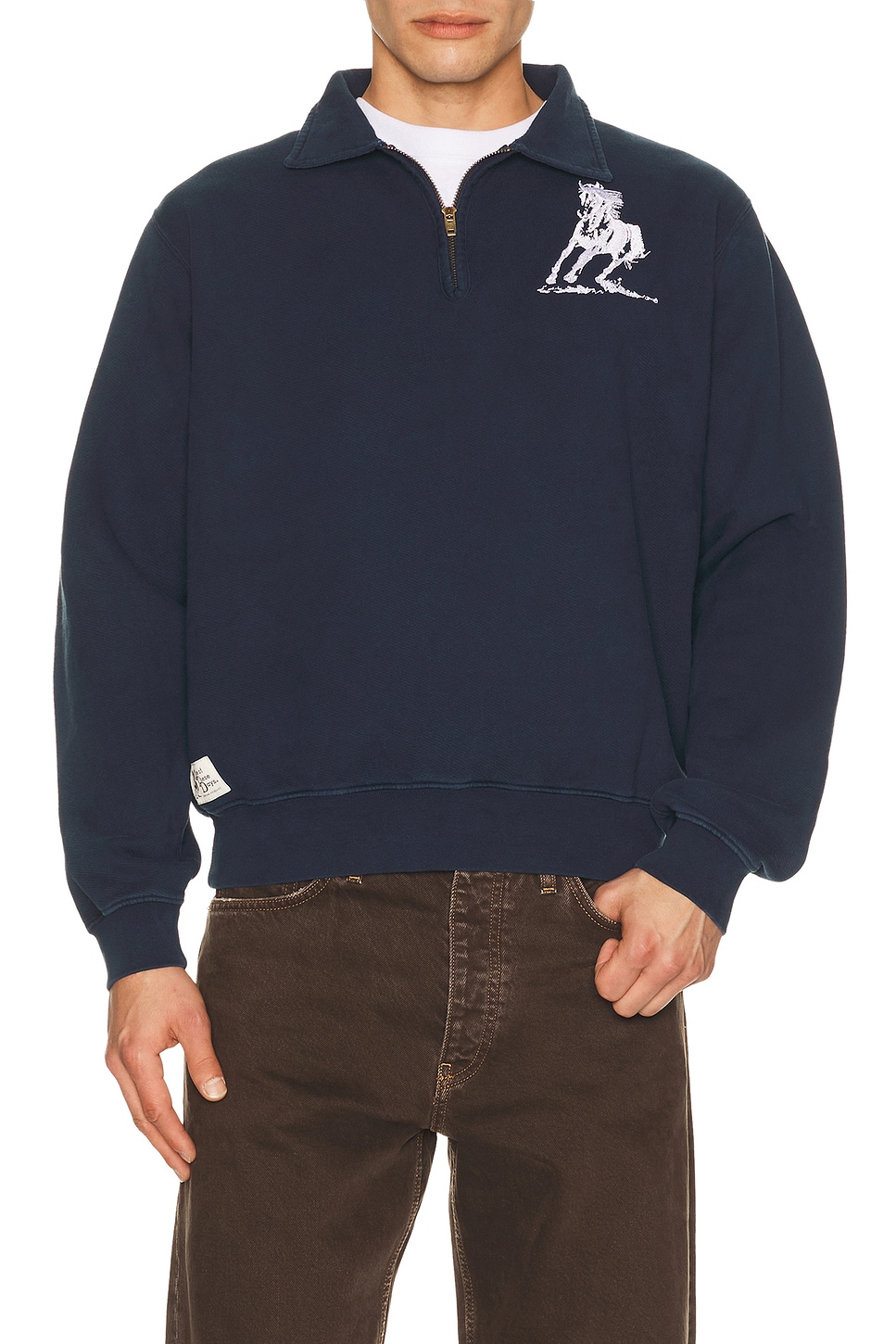 ONE OF THESE DAYS Running Horse Quarter Zip in Navy - Blue. L also in M, S, XL/1X, XXL/2X