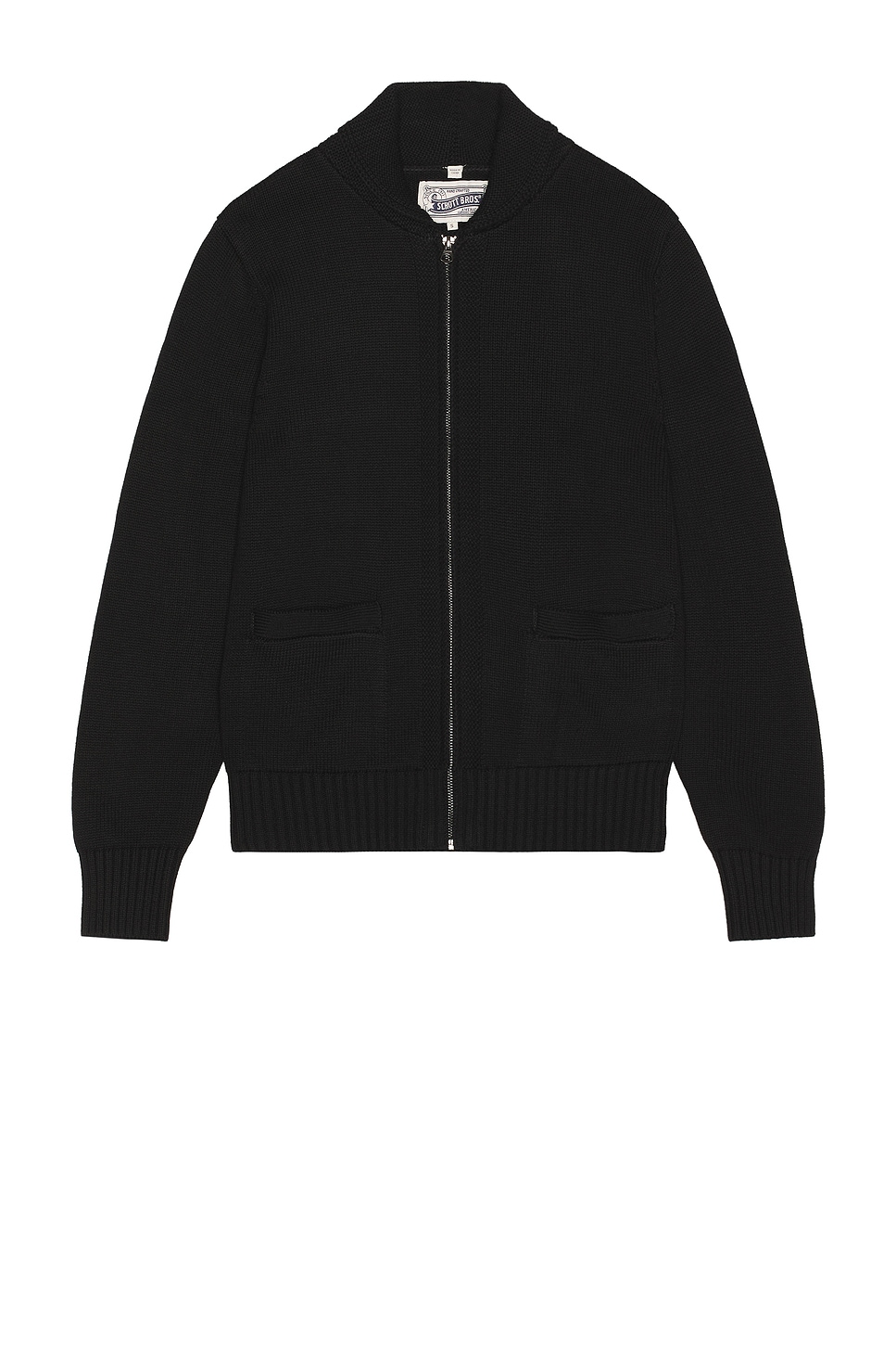 Schott Zip Front Sweater in Black - Black. XXL/2X also in L, M, S, XL/1X