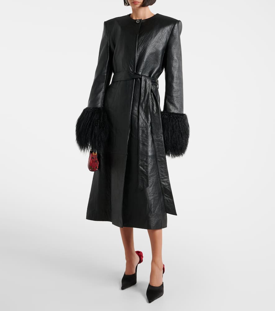 Shearling-trimmed leather coat