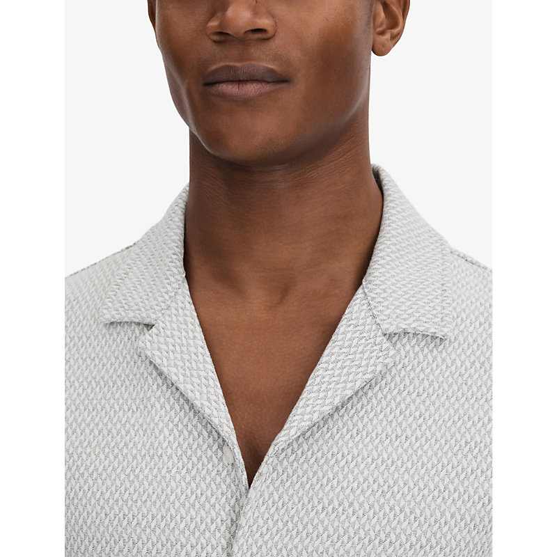 Mens Light Grey Brewer Textured-weave Stretch Cotton-blend Shirt S