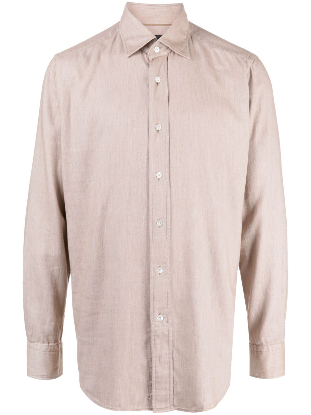 Mélange-effect spread-collar shirt - Brown