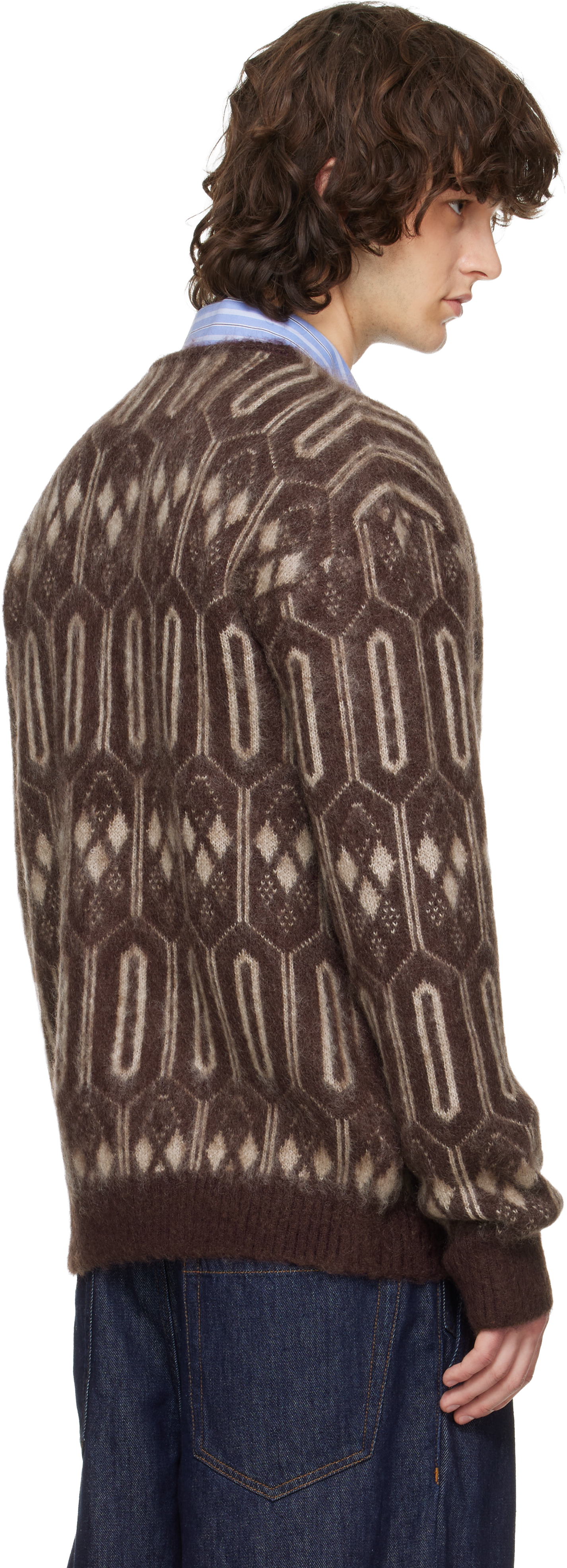 Burgundy Mohair Geometric Cardigan