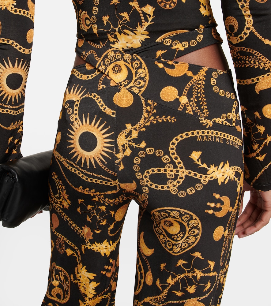 Cutout printed wide-leg pants
