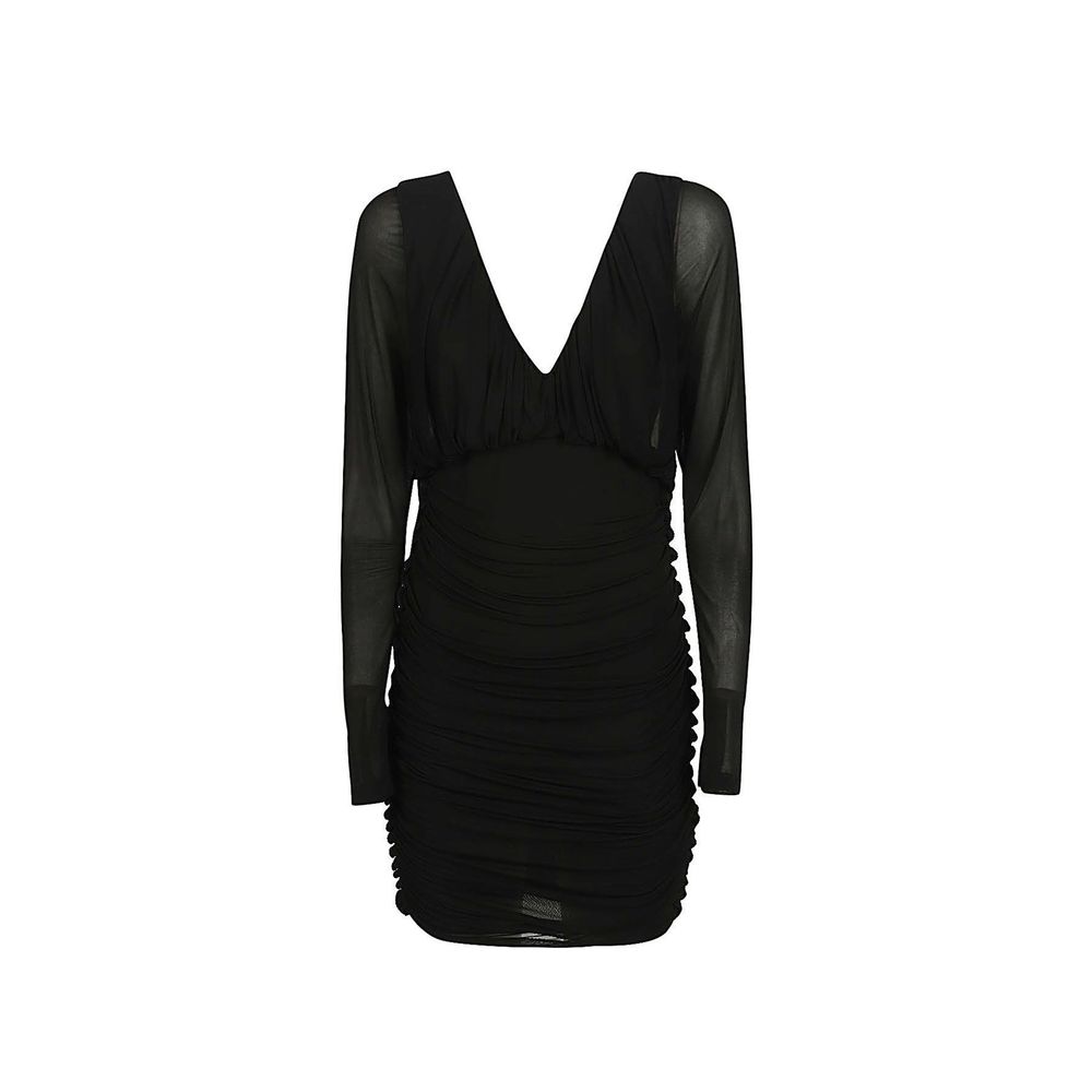 Ruched Viscose Dress — Black