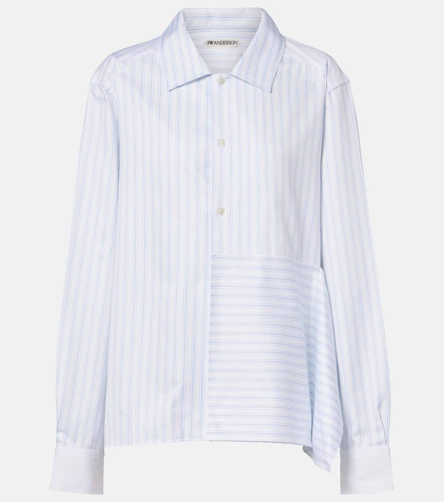 Striped asymmetric cotton poplin shirt
