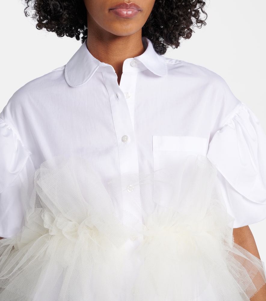 Tulle-trimmed cropped cotton shirt