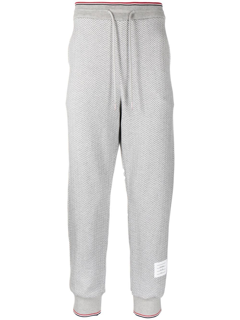 Herringbone-pattern logo-patch track pants - Grey
