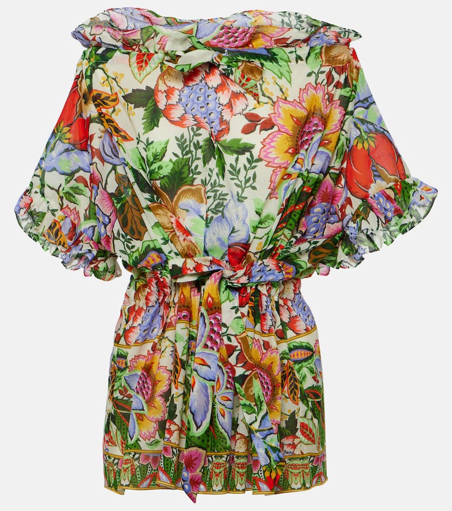 Floral ruffled cotton blouse