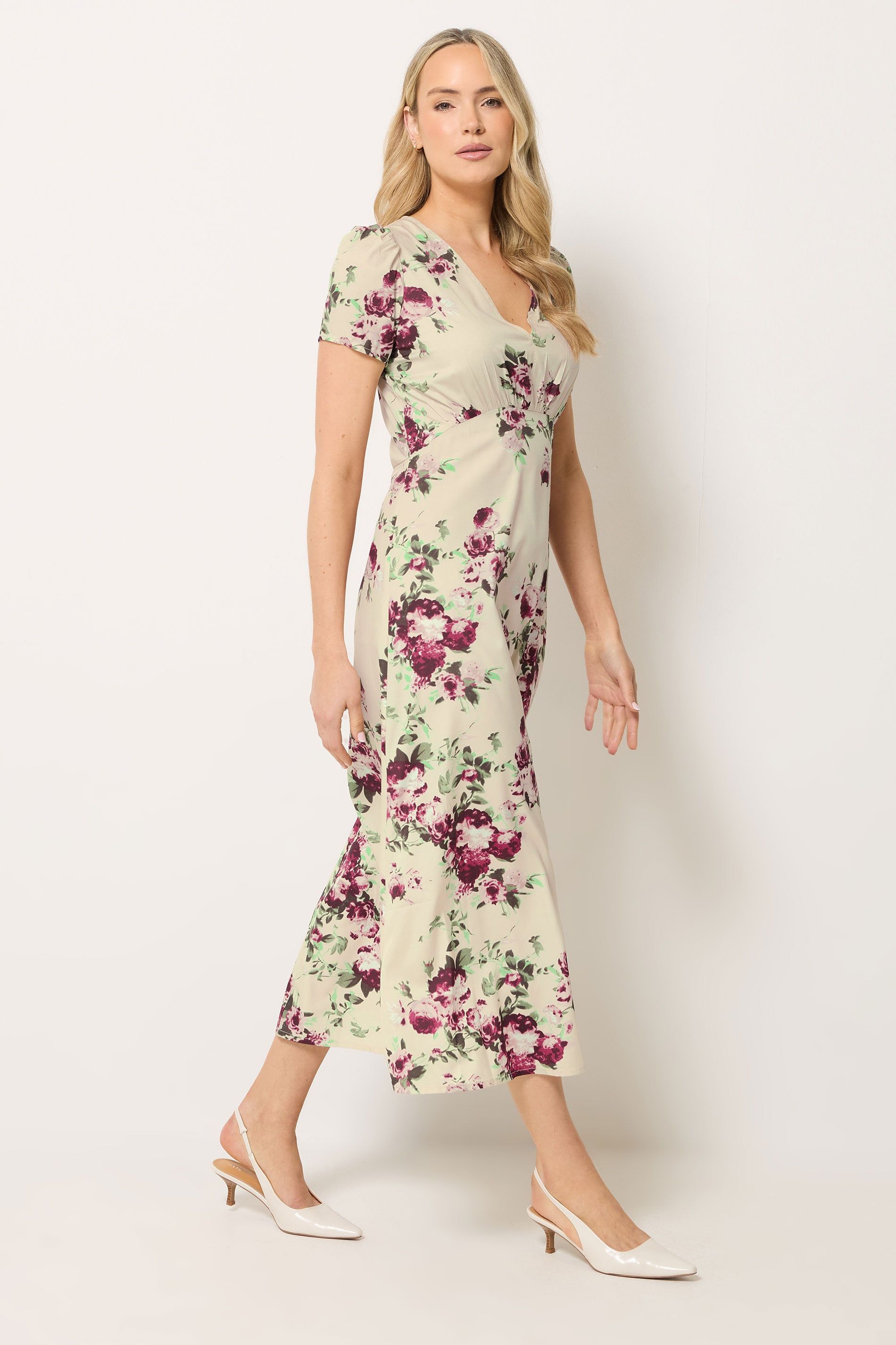 Long Tall Sally Women's Tall Floral Print Midi Dress in Crea