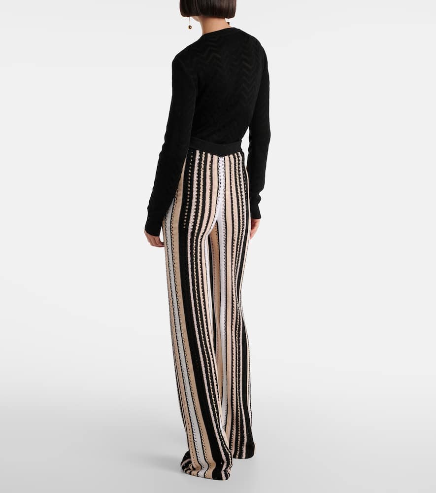 Striped cotton-blend straight pants