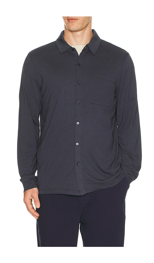 Barefoot Dreams Triblend Button Down Shirt in Navy. - S also in M, L, XL/1X