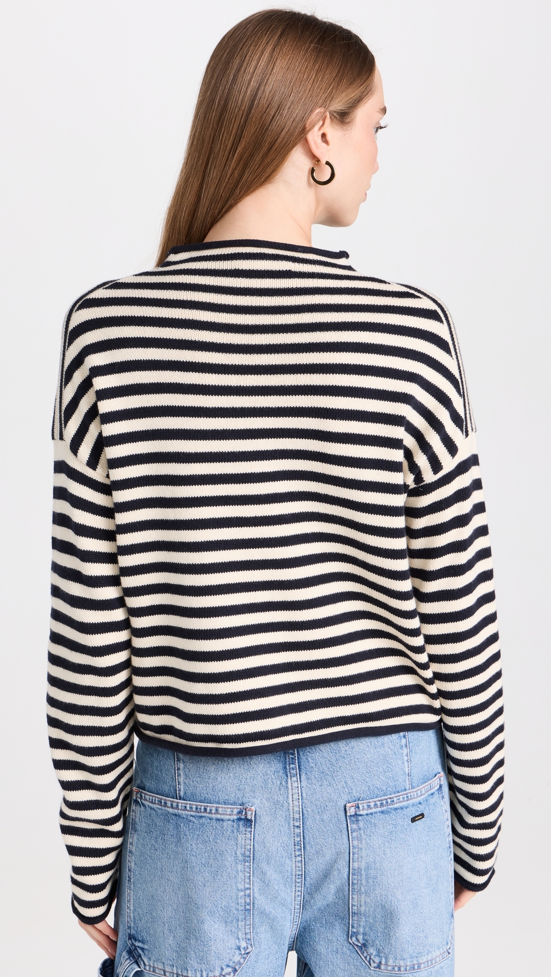 Taylor Cardigan in Stripe Cotton Cashmere Blend Navy/Ivory