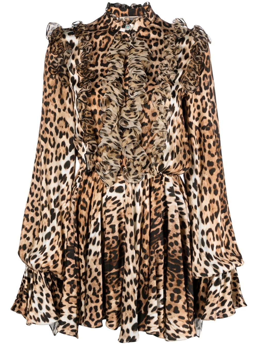 Ruffled-detail leopard-print dress - Neutrals