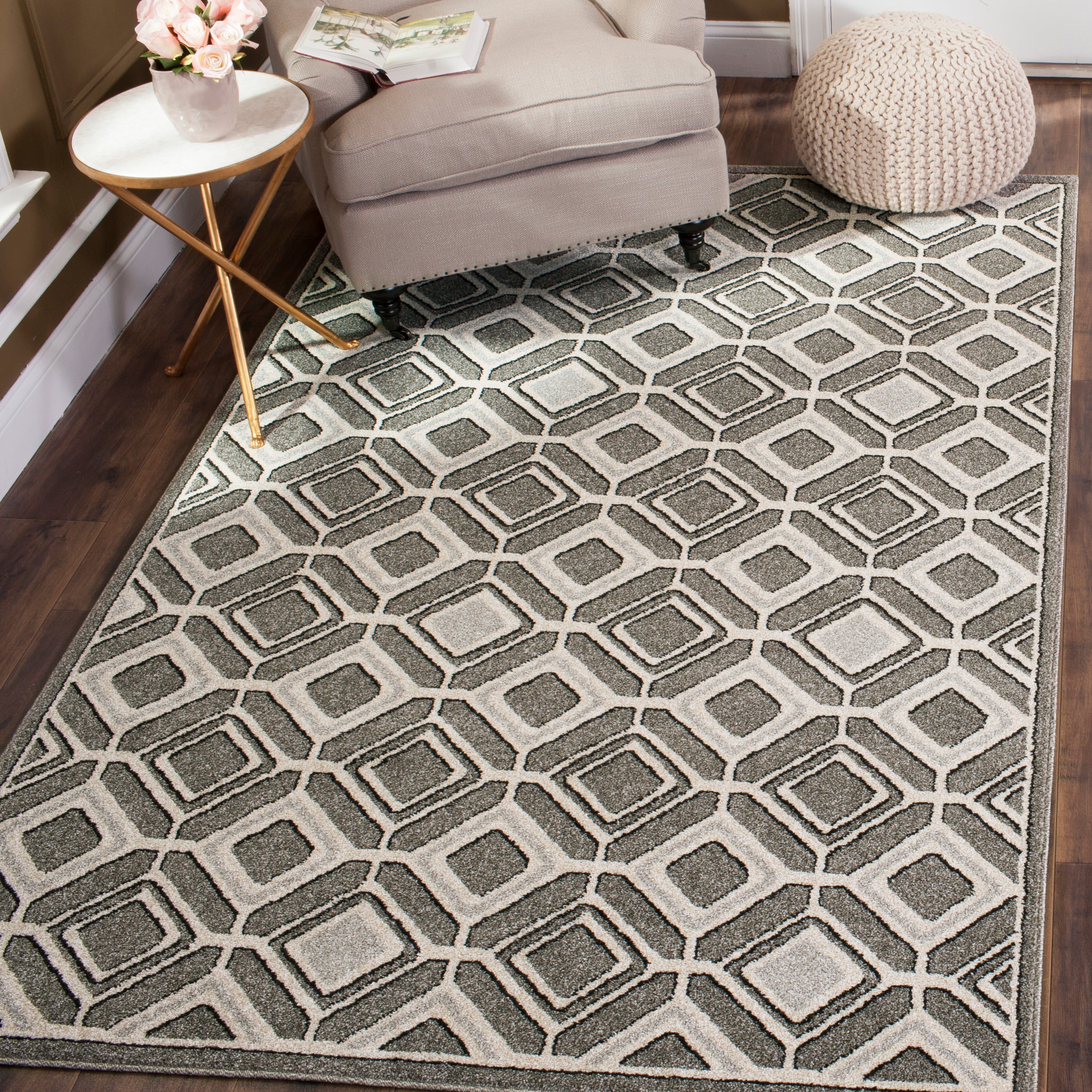 Amherst Machine Made Area Rug, Grey / Light Grey Contemporary Style Easy Care