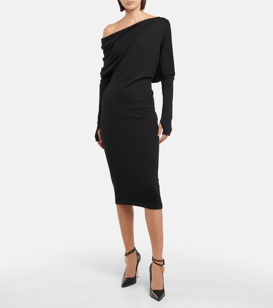 Cashmere and silk off-shoulder midi dress