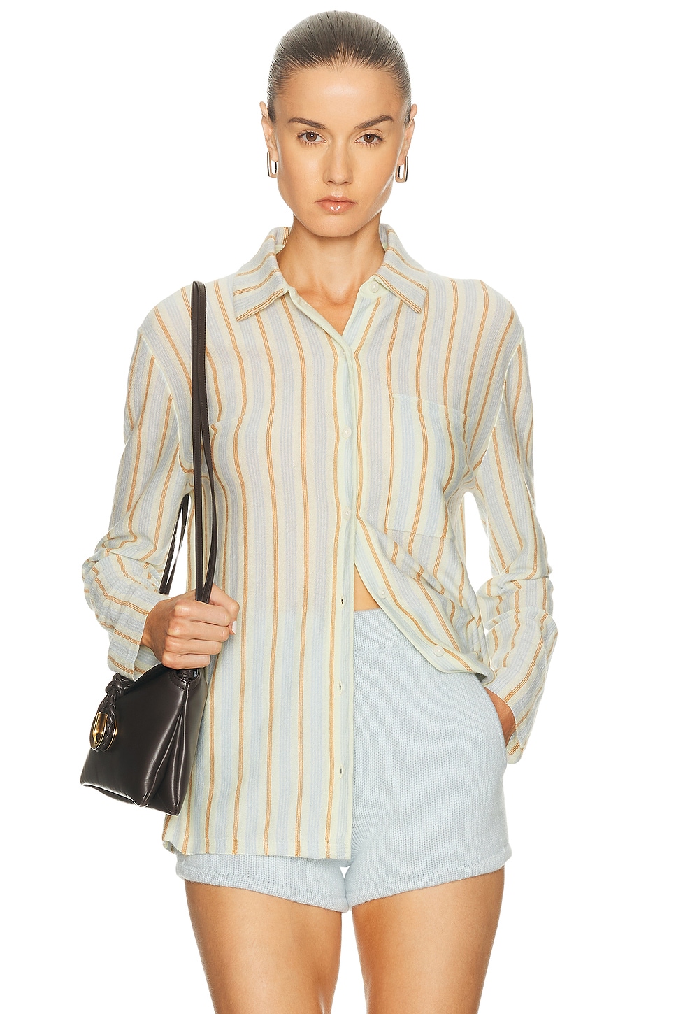 Guest In Residence Fine Stripe Showtime Shirt in Limewash Combo - Green. S also in XS, M