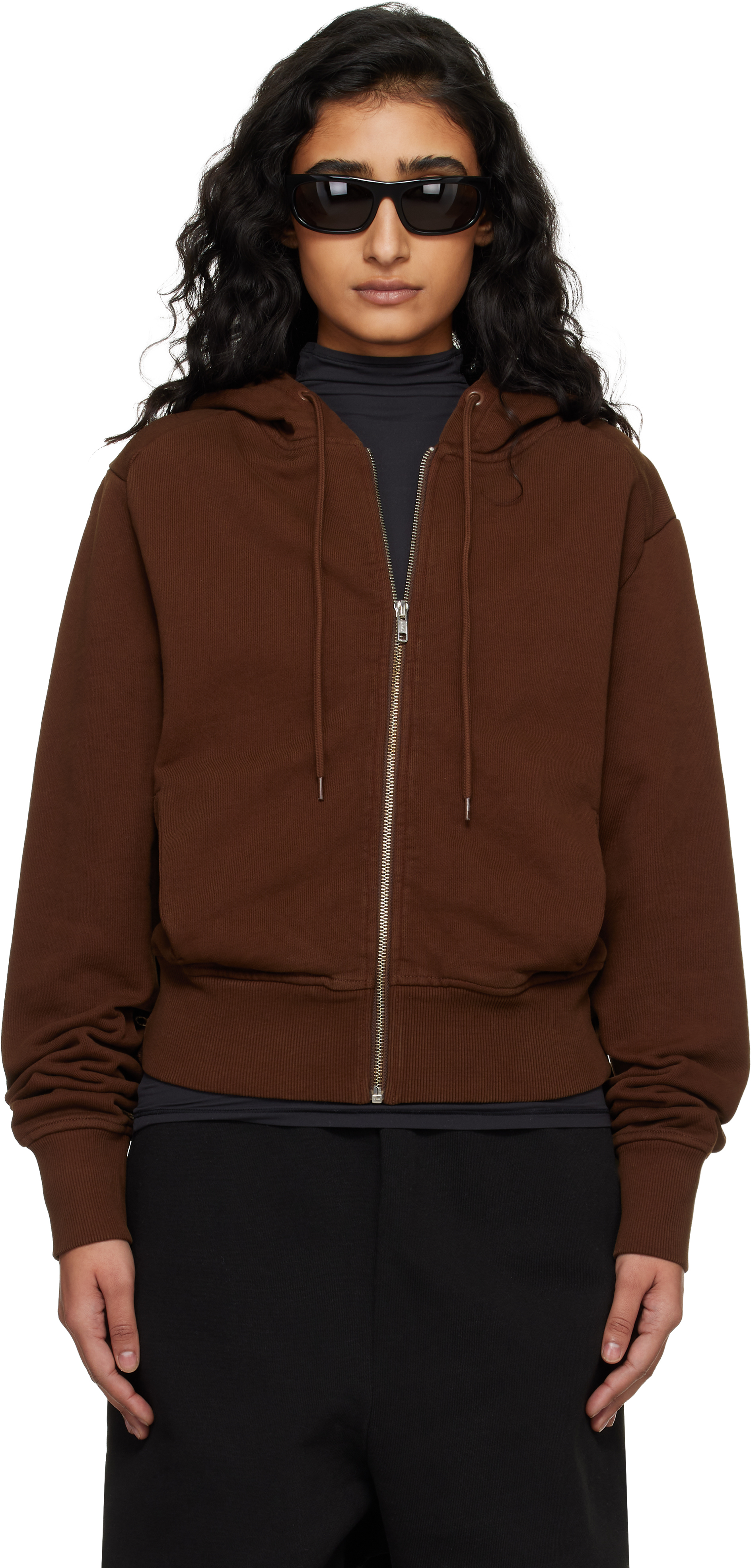 Brown Slim Zip Up Hoodie