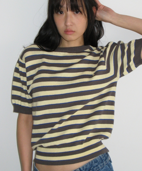 STRIPE PUFF KNIT CHARCOAL YELLOW