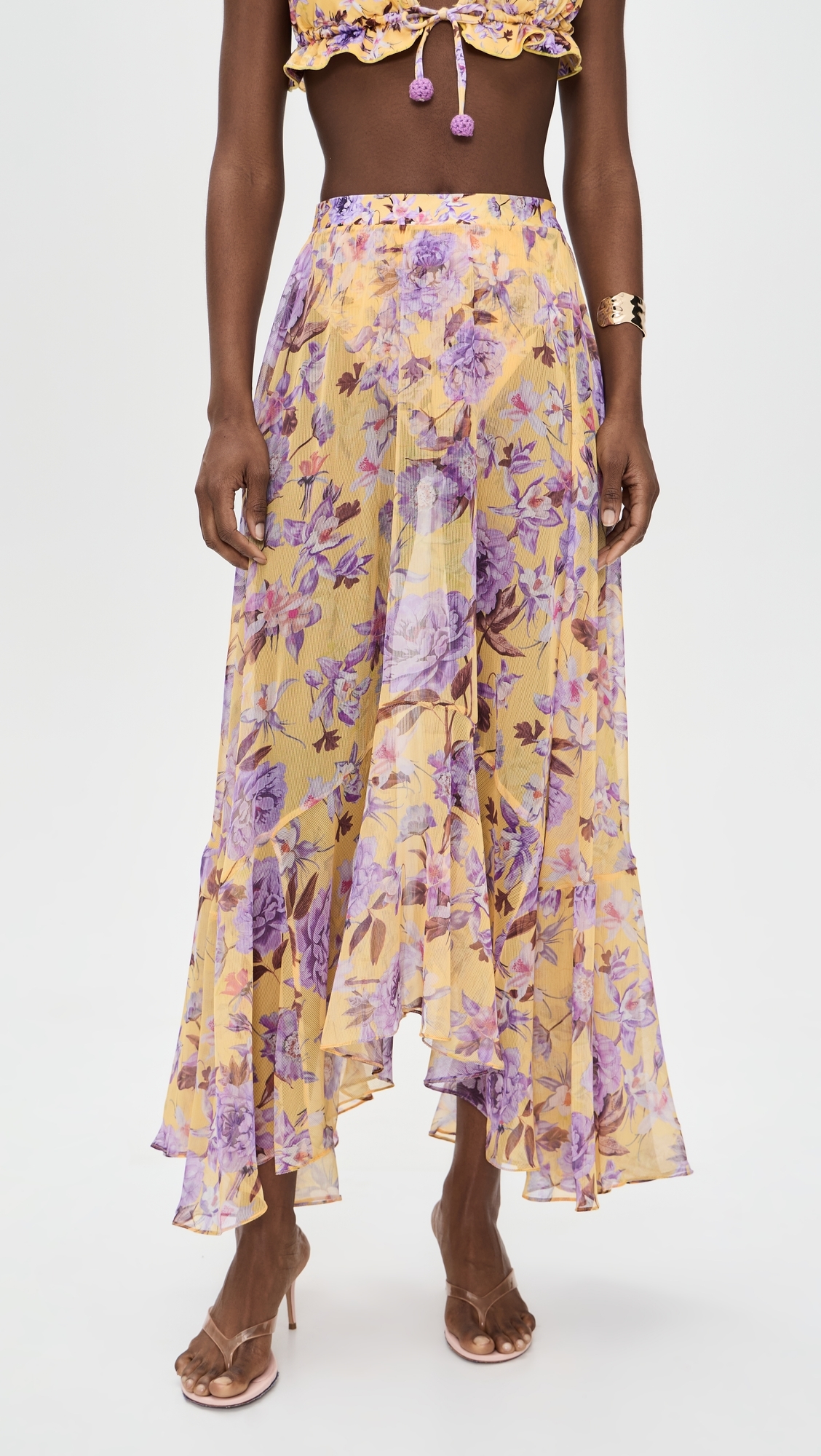 Peony Print Lycra Maxi Skirt Yellow