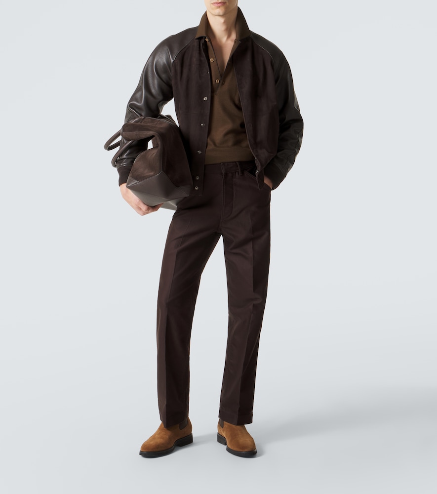 Leather and suede bomber jacket