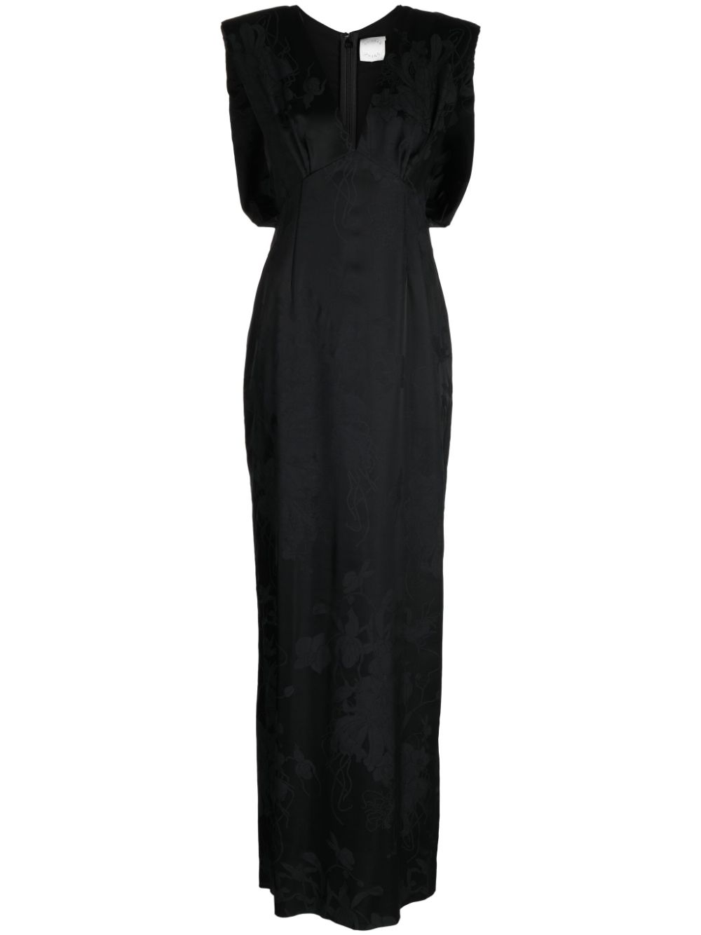Zinnia floral-jacquard sleeveless silk gown - Black