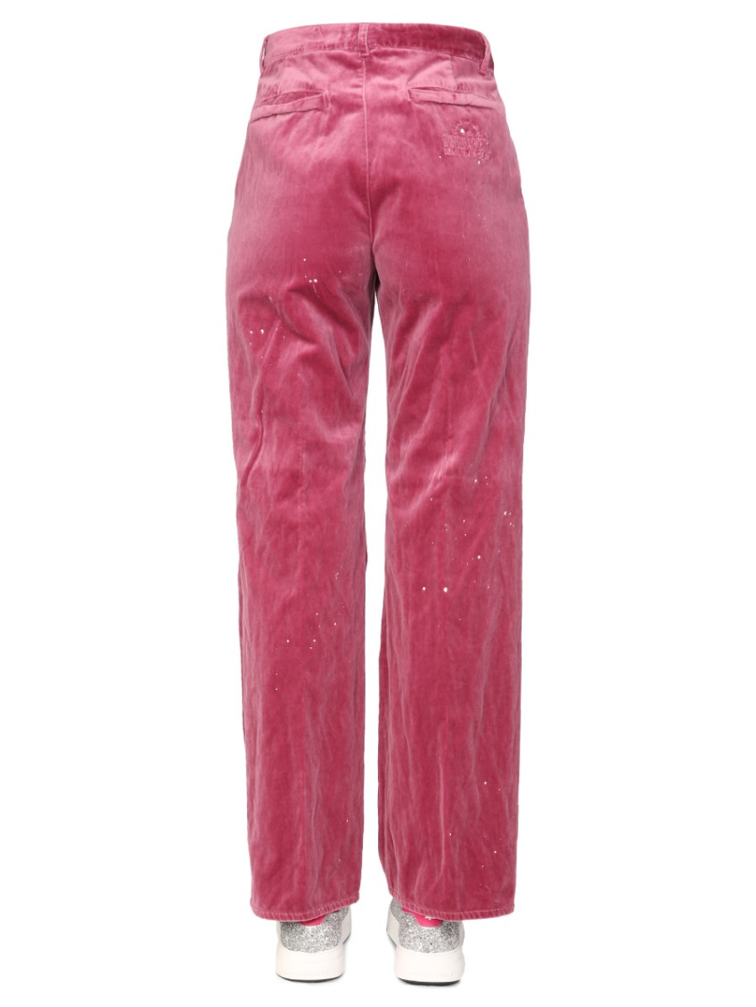 Embroidered-logo velvet trousers