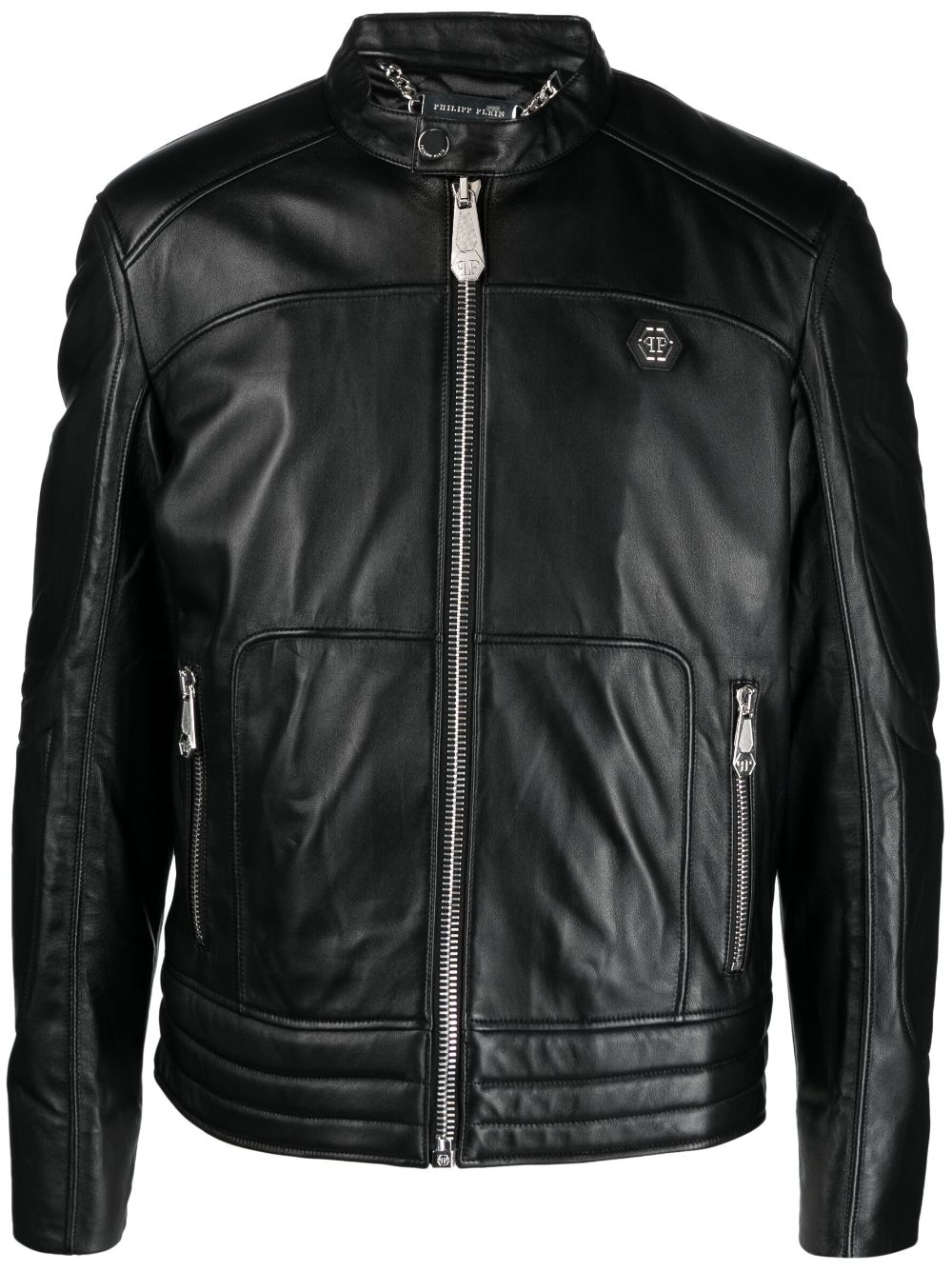 Padded leather biket jacket - Black